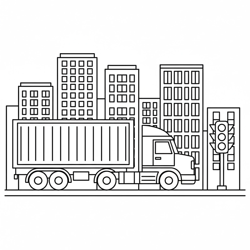 Bé học tô màu xe Container