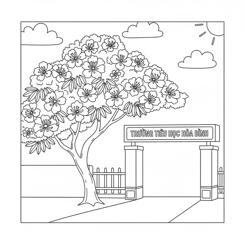 Bé tập tô hoa phượng đỏ