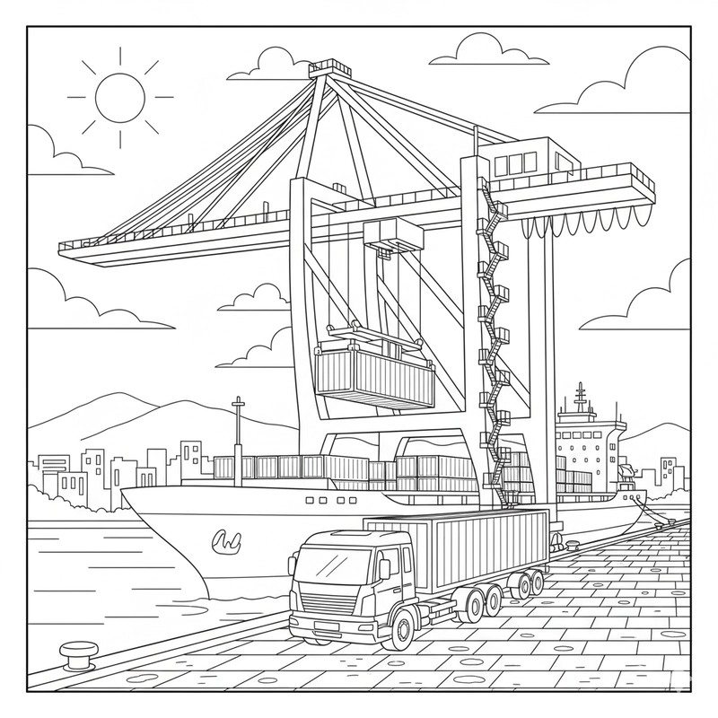 Bé tập tô màu xe Container đẹp