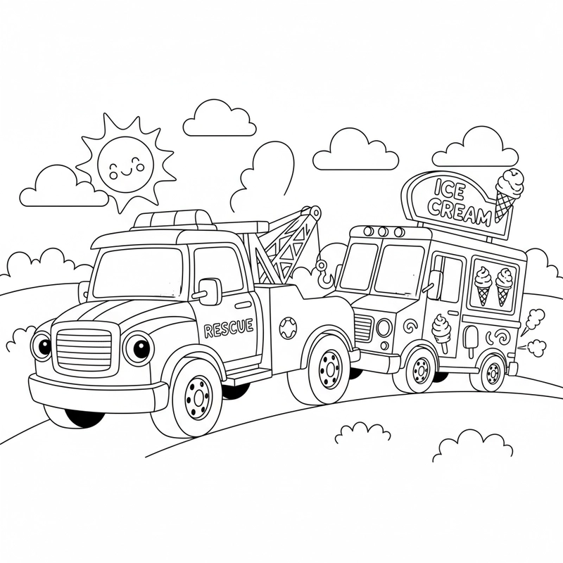 Bé tập tô xe cứu hộ giao thông