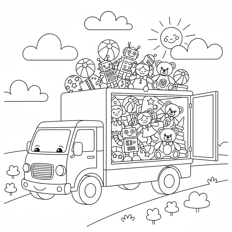 Bé tập tô xe ô tô tải dễ thương