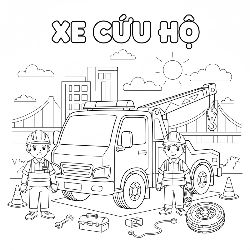 Bé tô màu xe cứu hộ vui nhộn