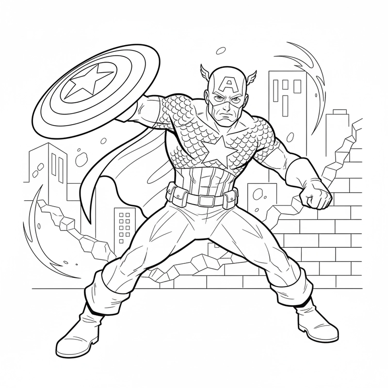 Hình Đội Trưởng Mỹ tô màu dễ in