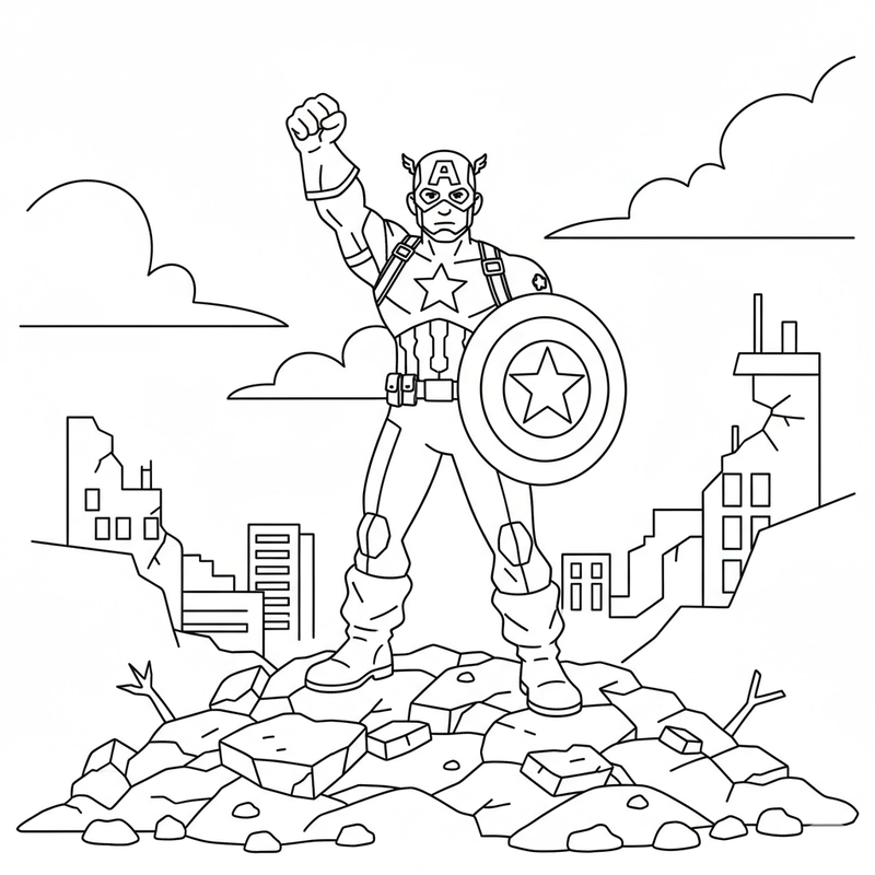 Hình Đội Trưởng Mỹ tô màu sinh động