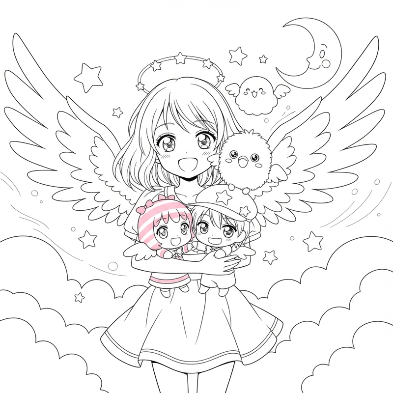 Hình Thiên Thần Hộ Vệ tô màu đơn giản