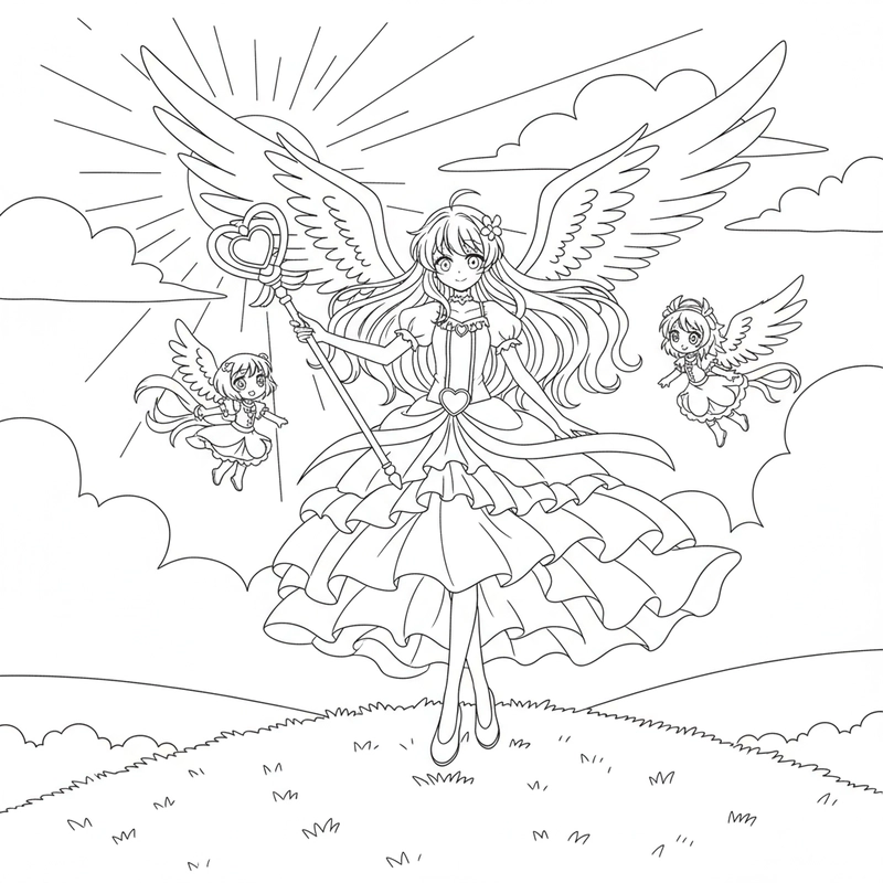 Hình Thiên Thần Hộ Vệ tô màu sinh động