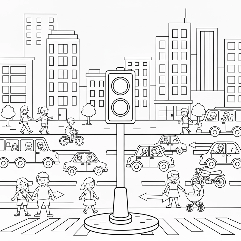 Hình đèn tín hiệu giao thông tô màu