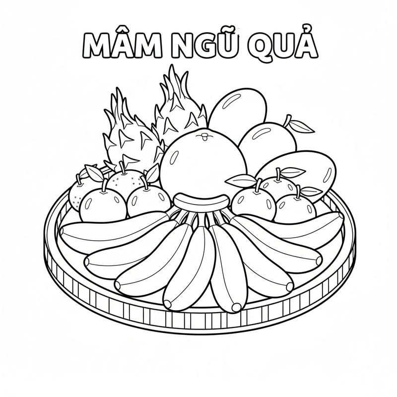 Hình mâm ngũ quả tô màu dễ tải