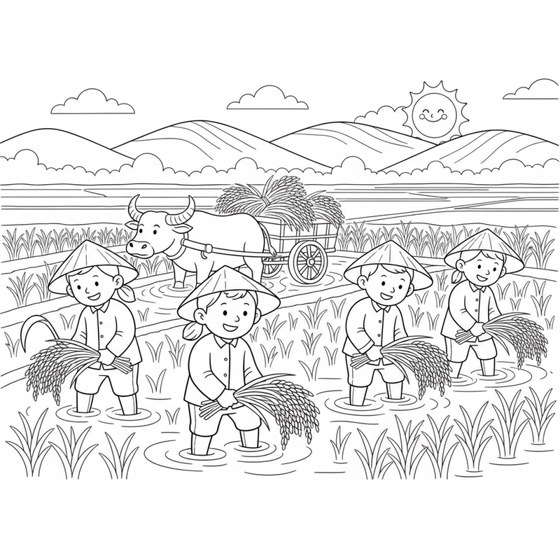 Hình nông dân cấy lúa