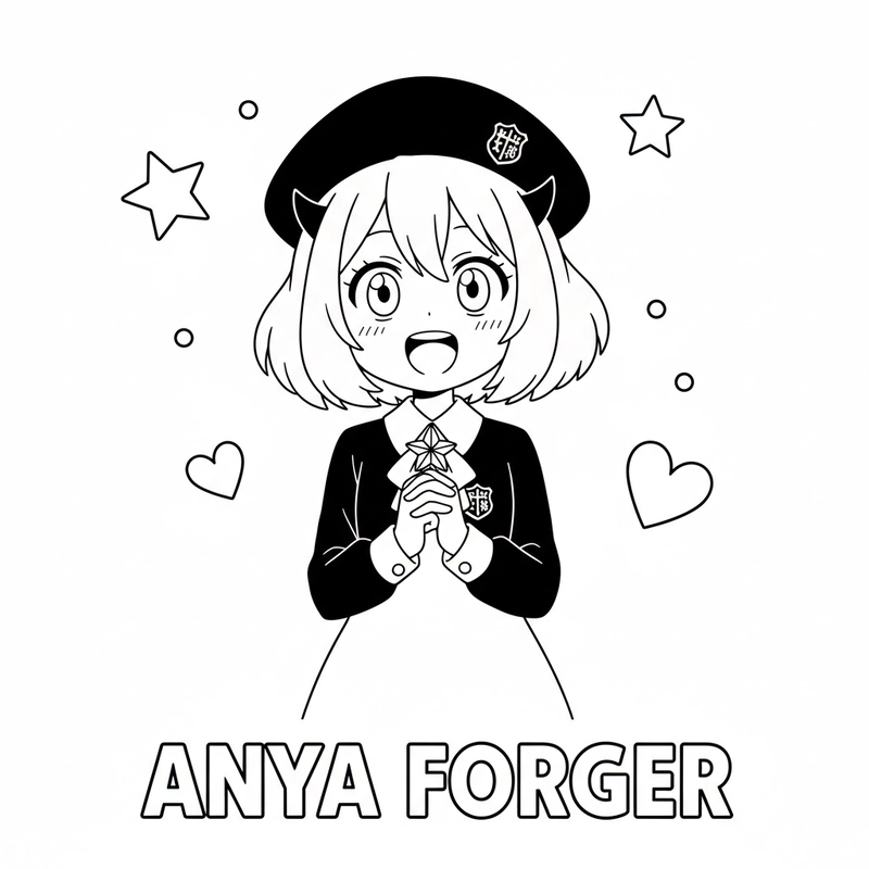 Hình tô màu Anya dễ thương đơn giản