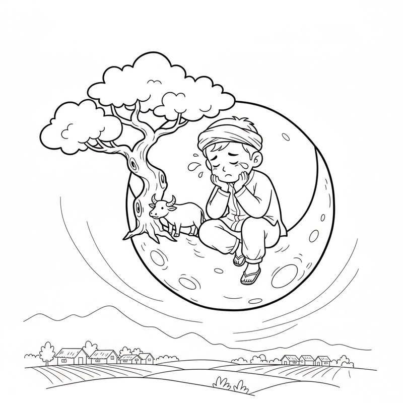 Hình tô màu Chú Cuội cho bé mầm non