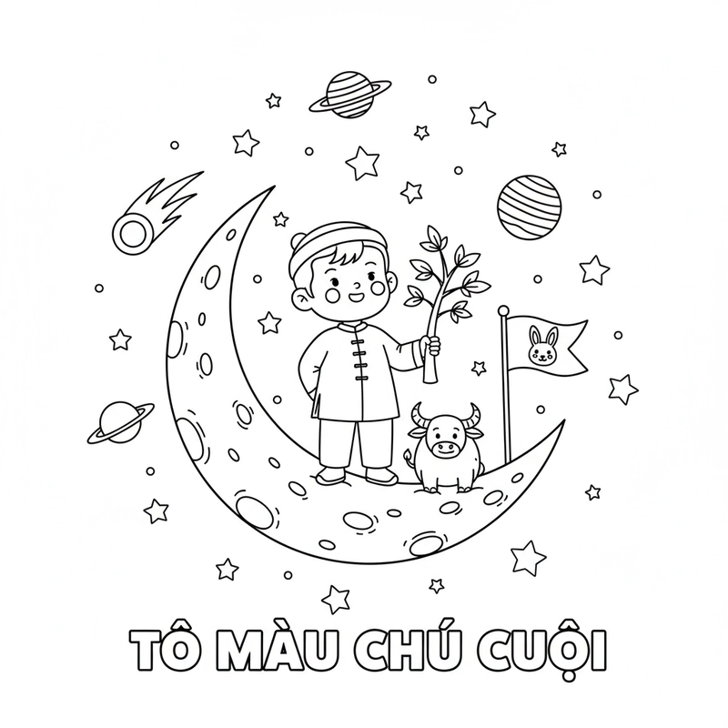Hình tô màu Chú Cuội cung trăng