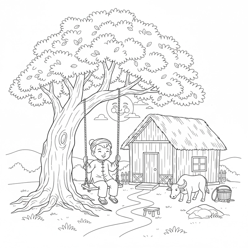 Hình tô màu Chú Cuội dễ thương