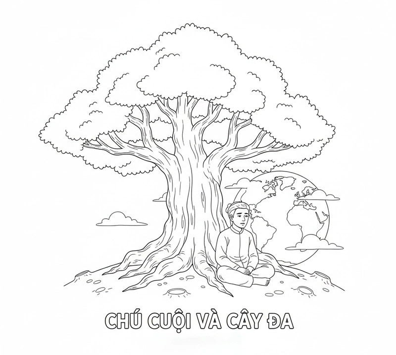 Hình tô màu Chú Cuội đơn giản