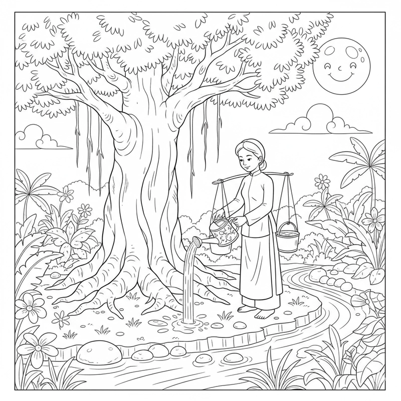 Hình tô màu Chú Cuội gốc đa