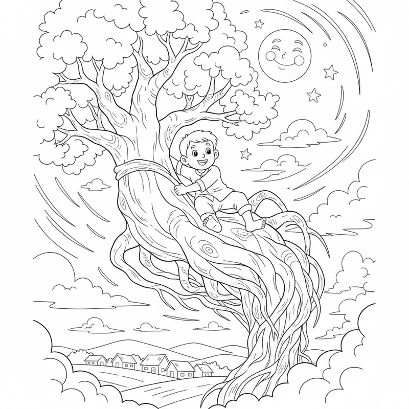 Hình tô màu Chú Cuội mặt trăng