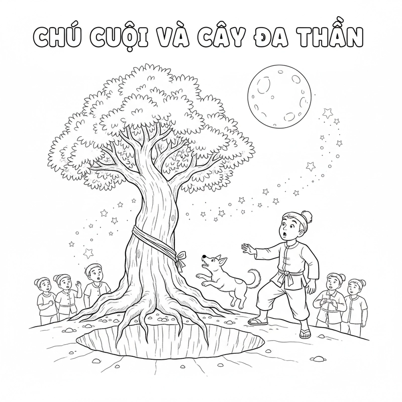 Hình tô màu Chú Cuội sáng trăng