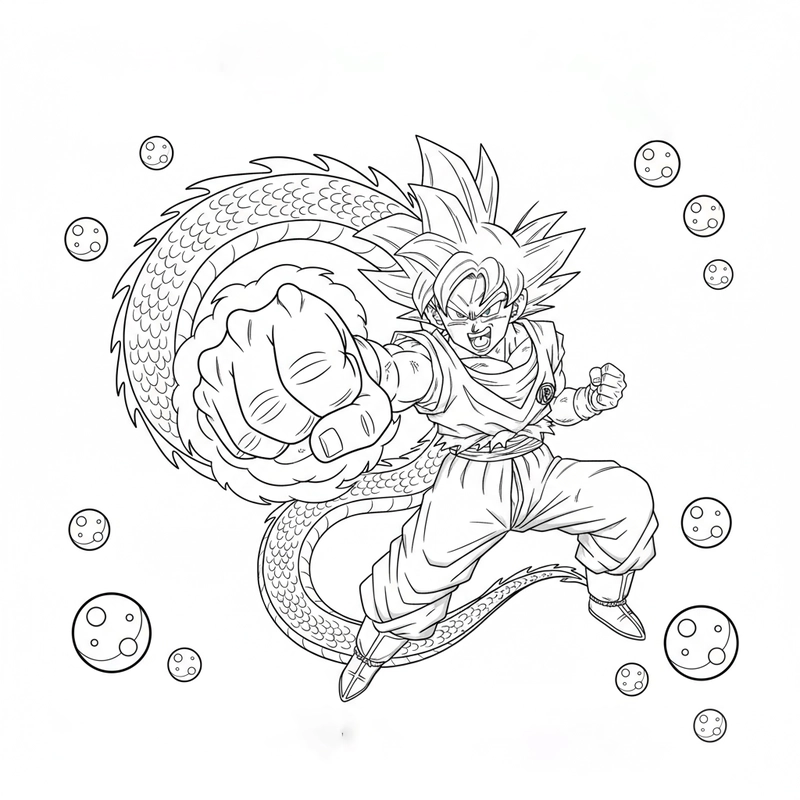 Hình tô màu Goku chiến đấu