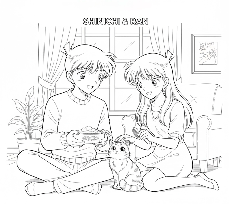 Hình tô màu Shinichi và Ran cho trẻ