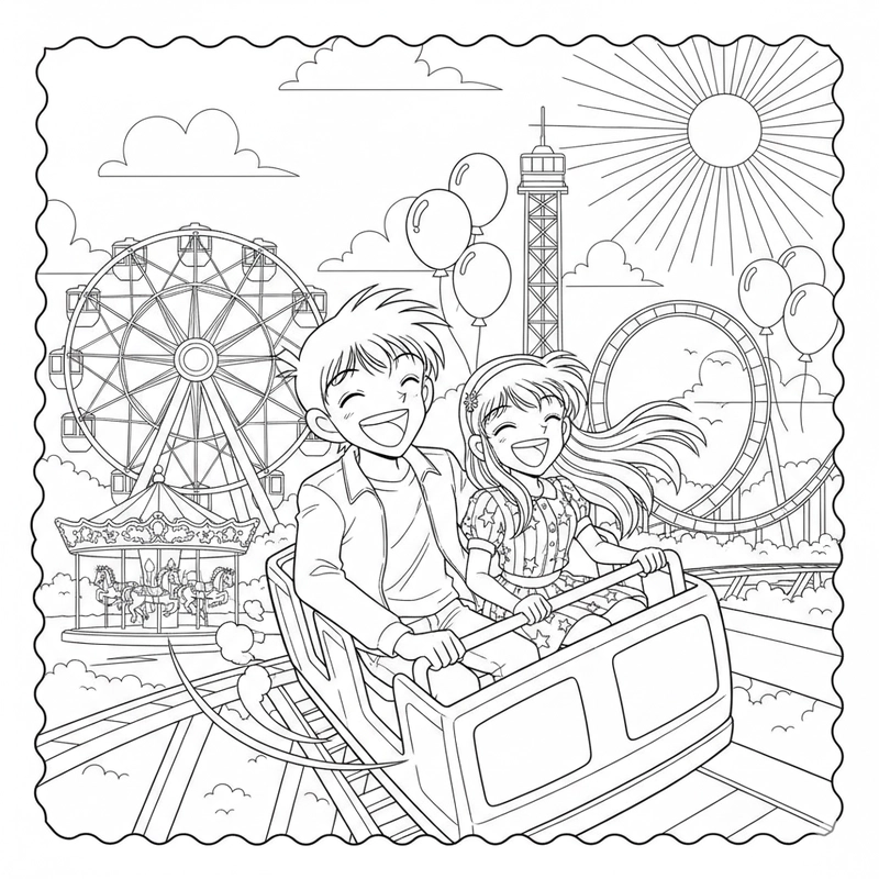 Hình tô màu Shinichi và Ran đáng yêu