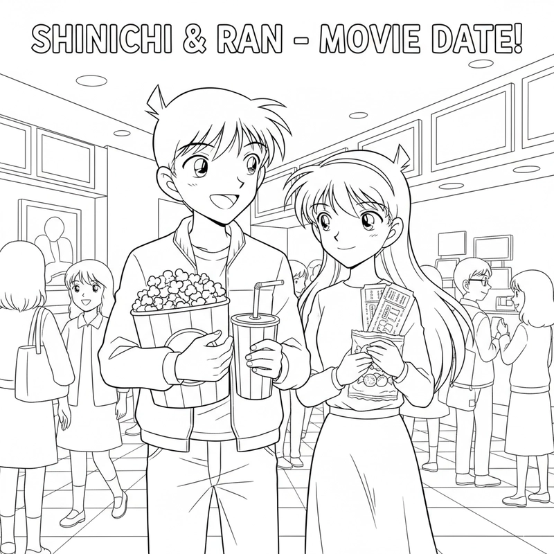 Hình tô màu Shinichi và Ran dễ thương