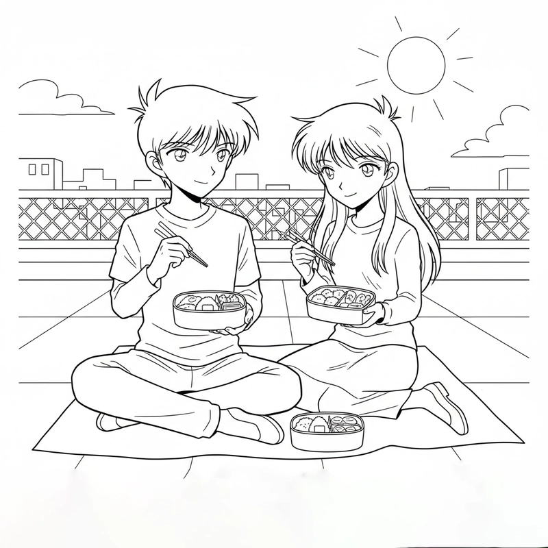 Hình tô màu Shinichi và Ran đơn giản