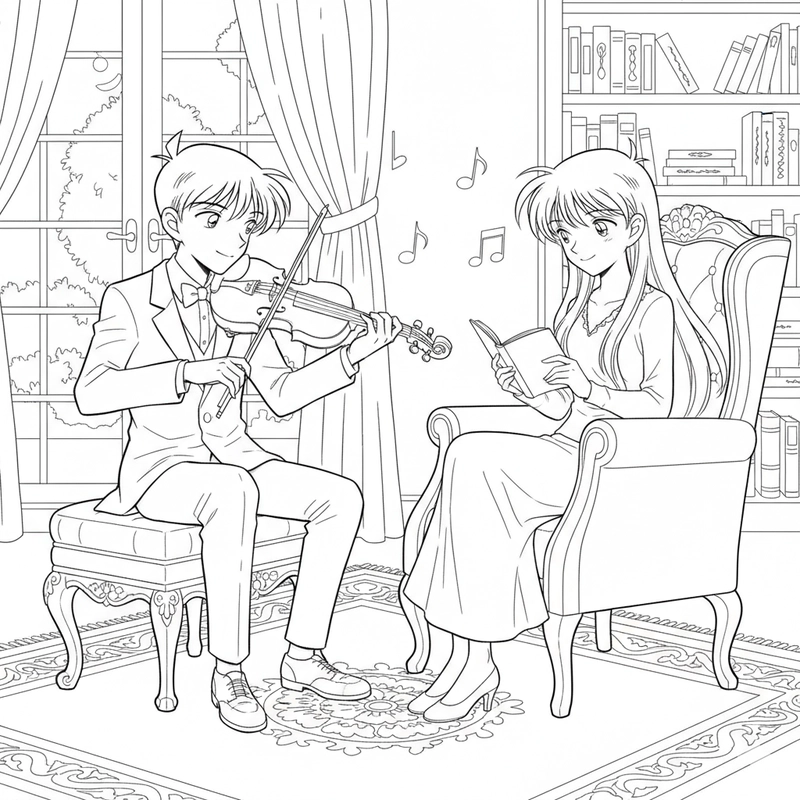 Hình tô màu Shinichi và Ran học trò