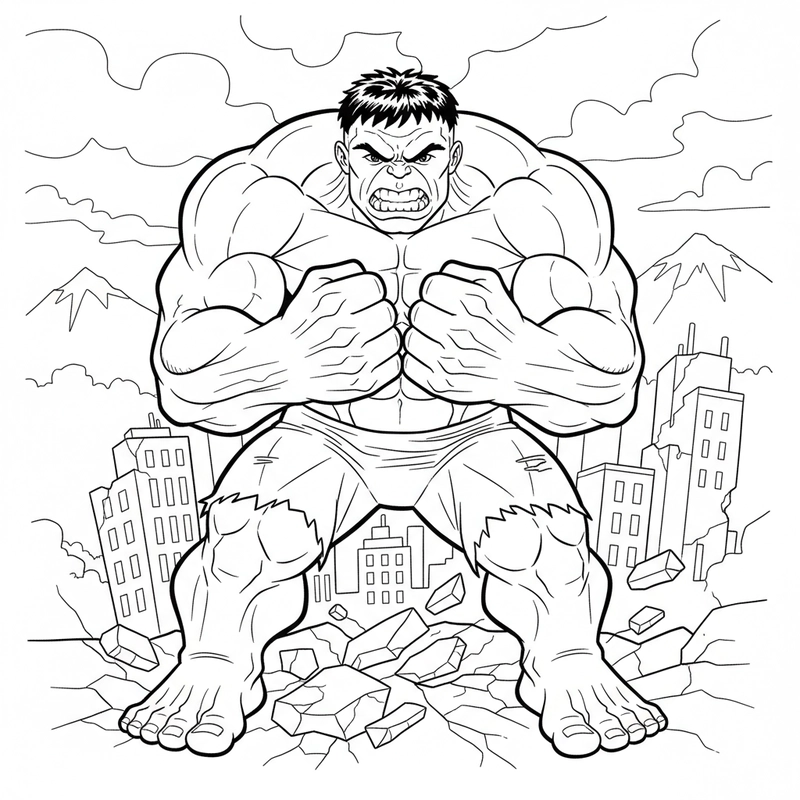Hình tô màu Siêu nhân Hulk mạnh mẽ