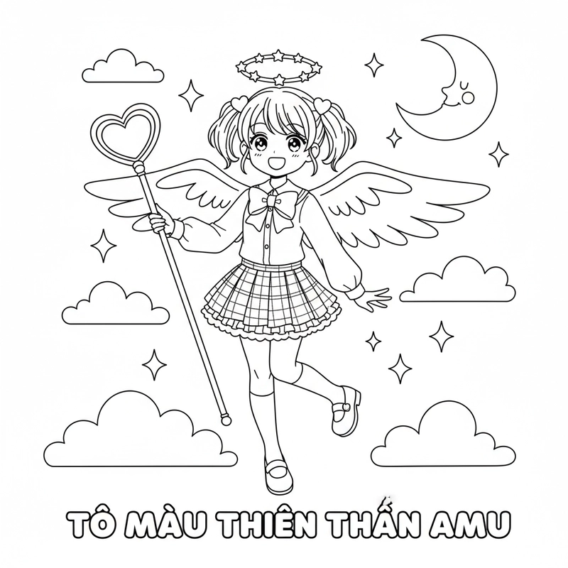 Hình tô màu Thiên Thần Hộ Vệ Amu Hinamori