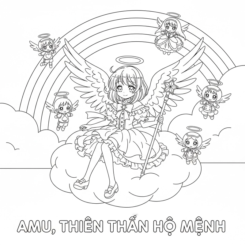 Hình tô màu Thiên Thần Hộ Vệ Amu đáng yêu