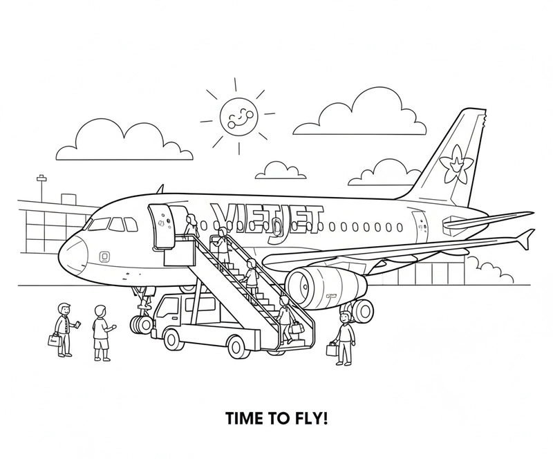 Hình tô màu Vietjet đẹp