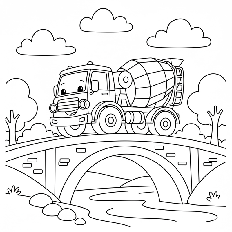 Hình tô màu Xe Trộn Bê Tông cho bé