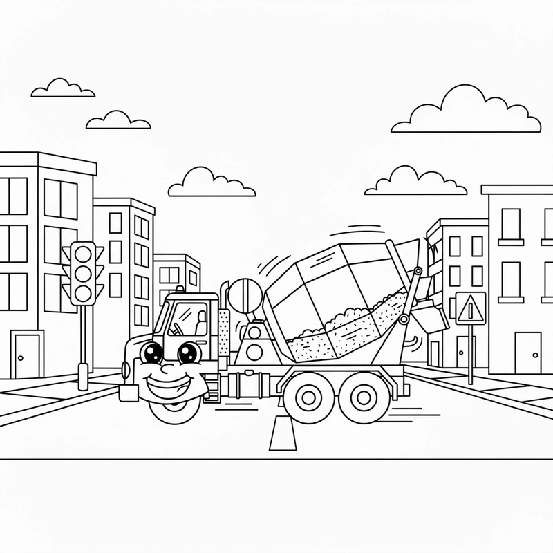 Hình tô màu Xe Trộn Bê Tông dễ in