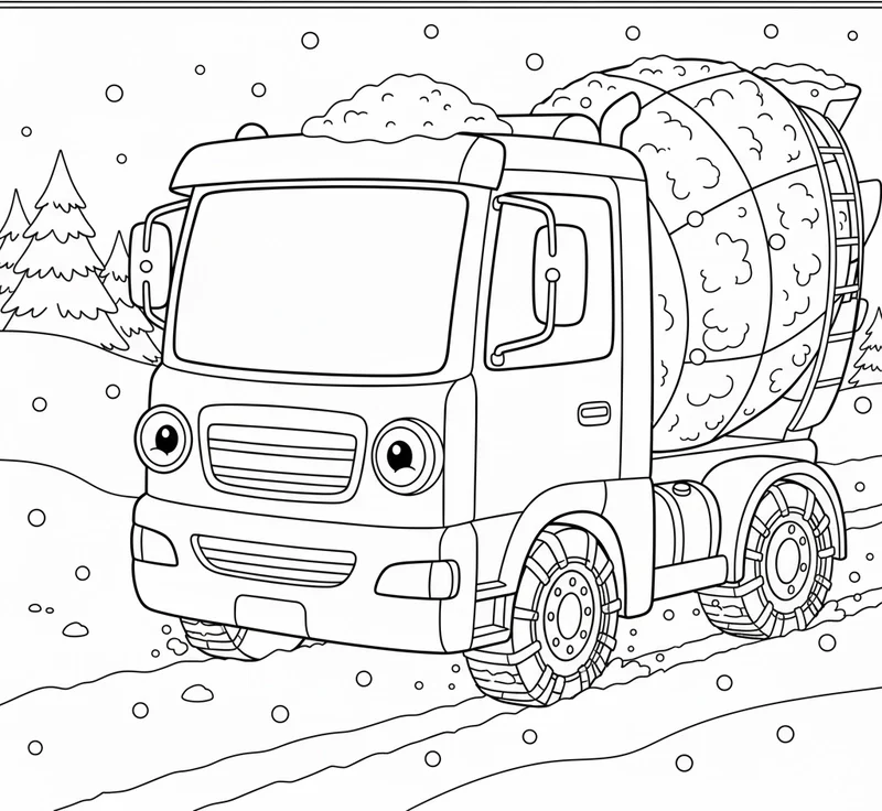 Hình tô màu Xe Trộn Bê Tông dễ thương