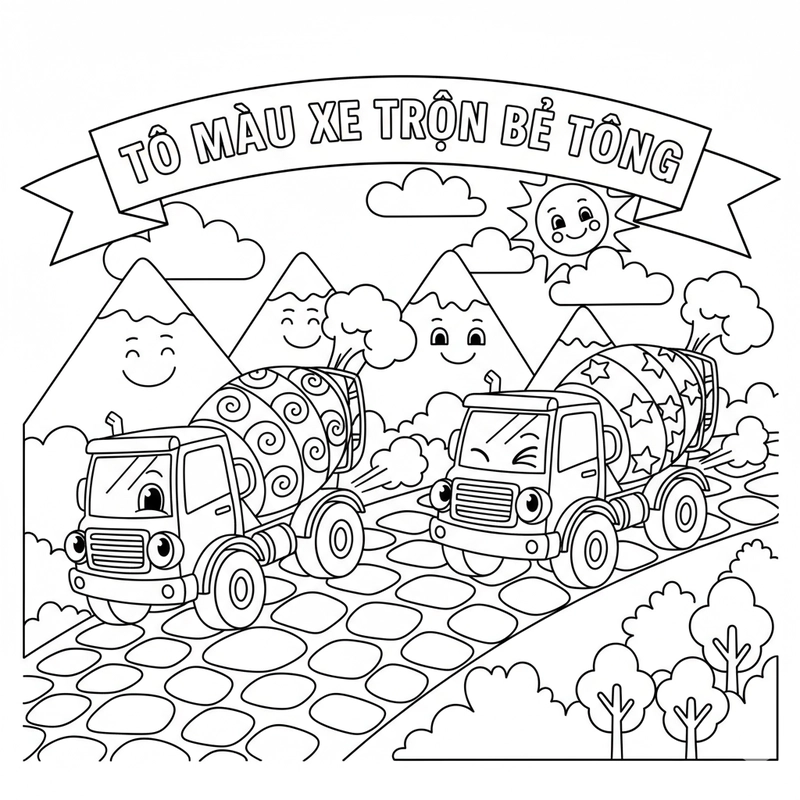 Hình tô màu Xe Trộn Bê Tông hấp dẫn