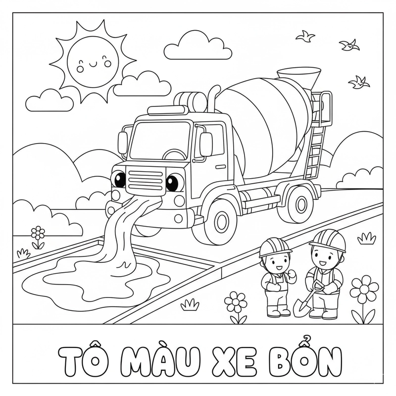 Hình tô màu Xe Trộn Bê Tông rõ nét