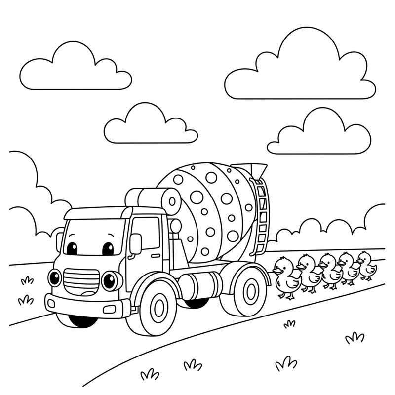 Hình tô màu Xe Trộn Bê Tông sáng rõ