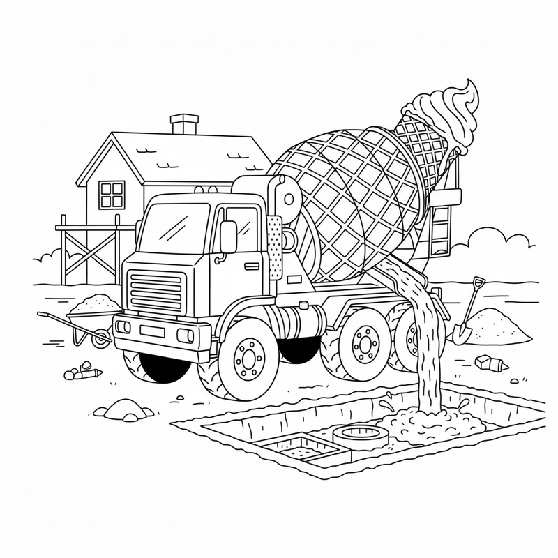 Hình tô màu Xe Trộn Bê Tông sinh động