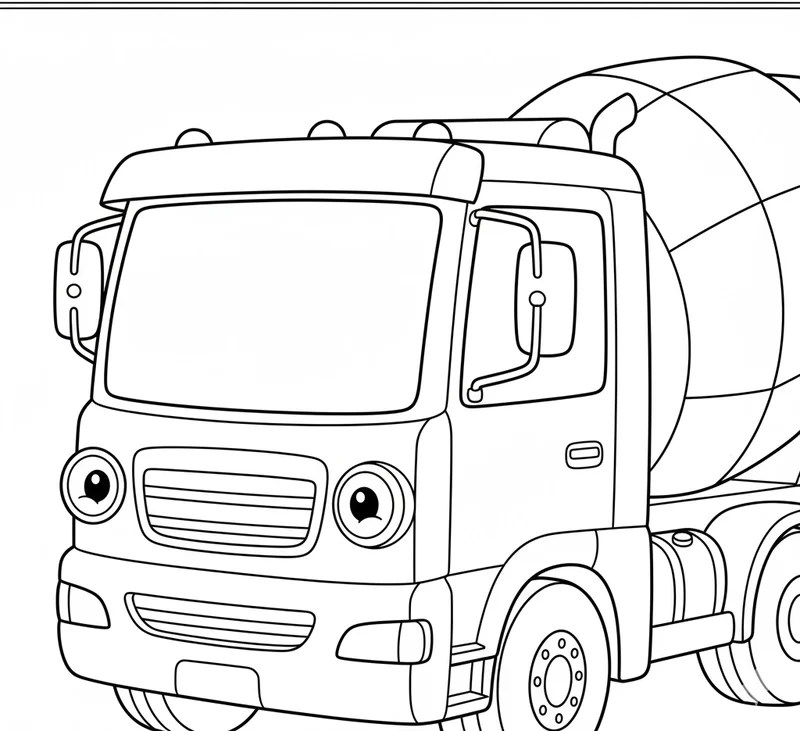 Hình tô màu Xe Trộn Bê Tông vui tươi