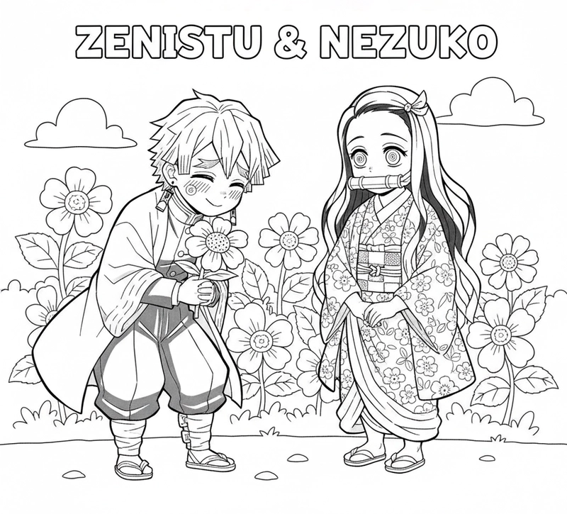 Hình tô màu Zenitsu Kimetsu Yaiba