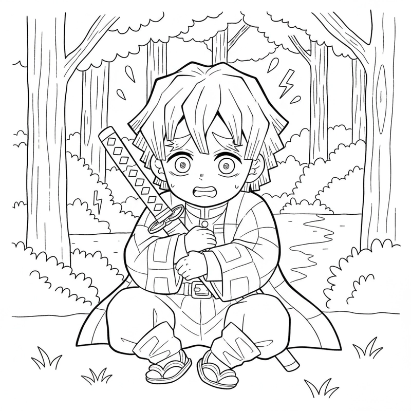 Hình tô màu Zenitsu cầm kiếm