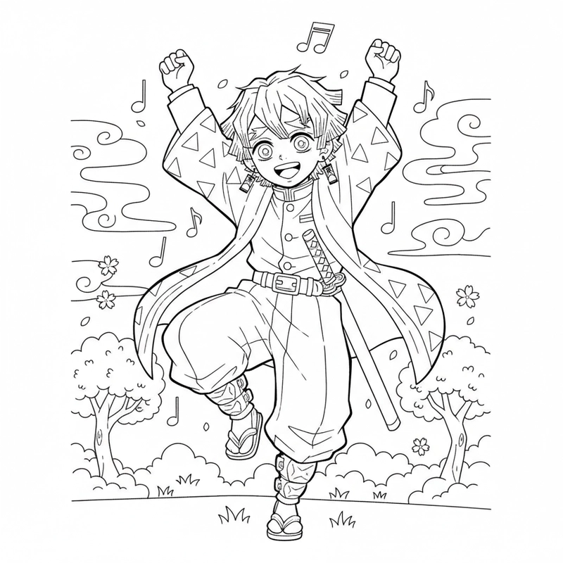 Hình tô màu Zenitsu hoạt hình