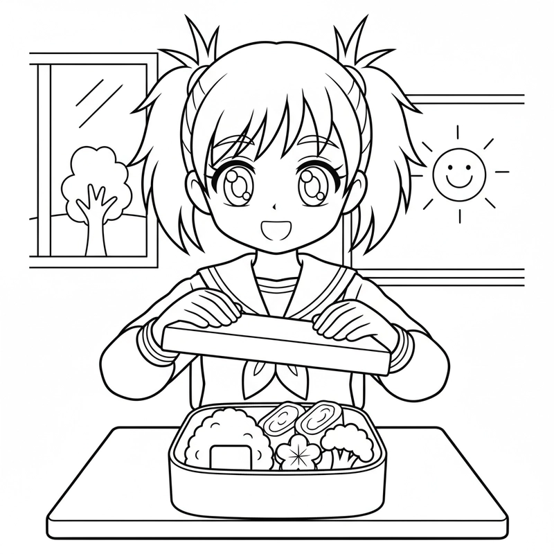 Hình tô màu anime học sinh cười tươi