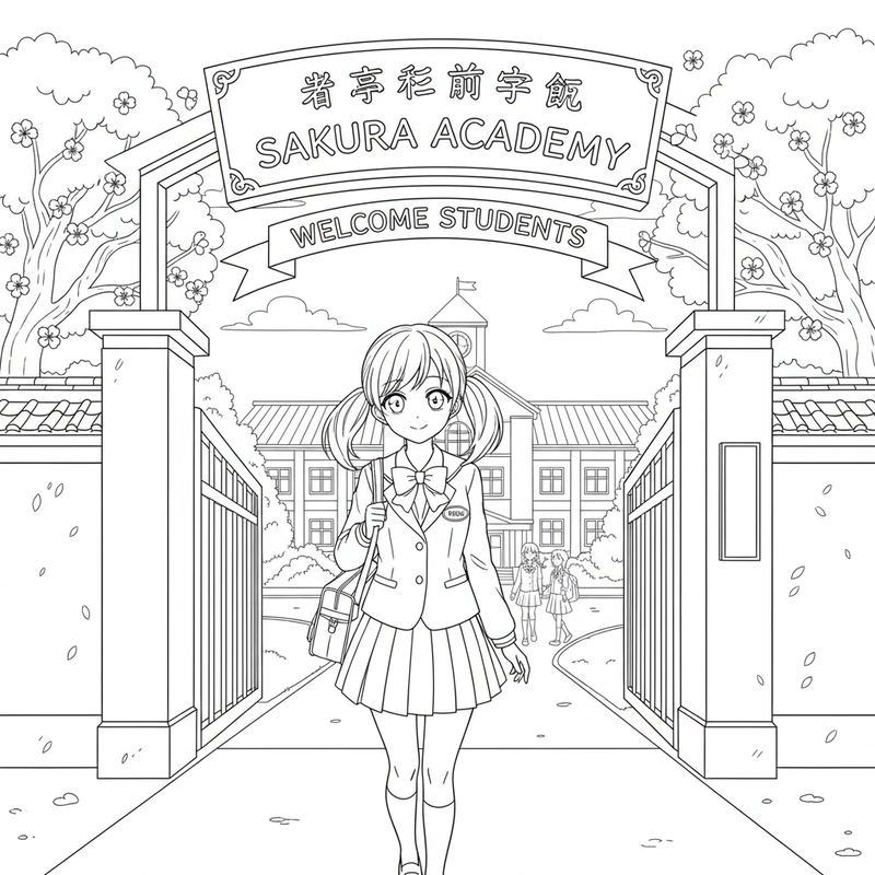 Hình tô màu anime học sinh hoạt hình