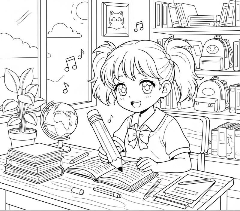 Hình tô màu anime lớp học hạnh phúc