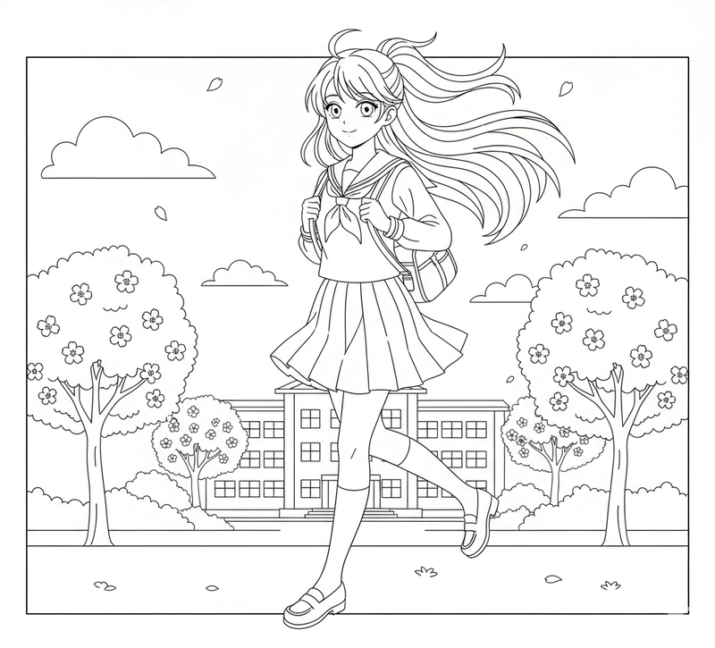 Hình tô màu anime trường học vui nhộn