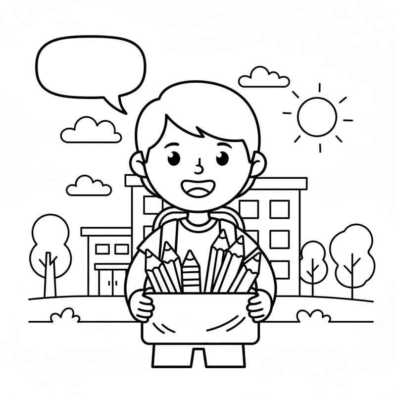 Hình tô màu bé đi học đúng giờ