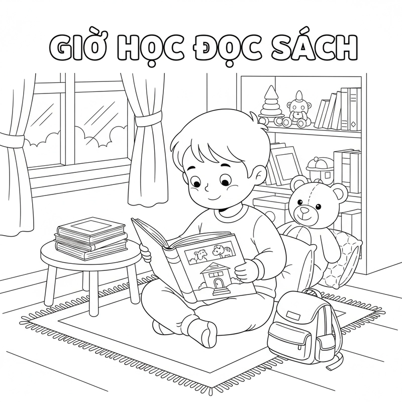 Hình tô màu bé đi học vui nhộn