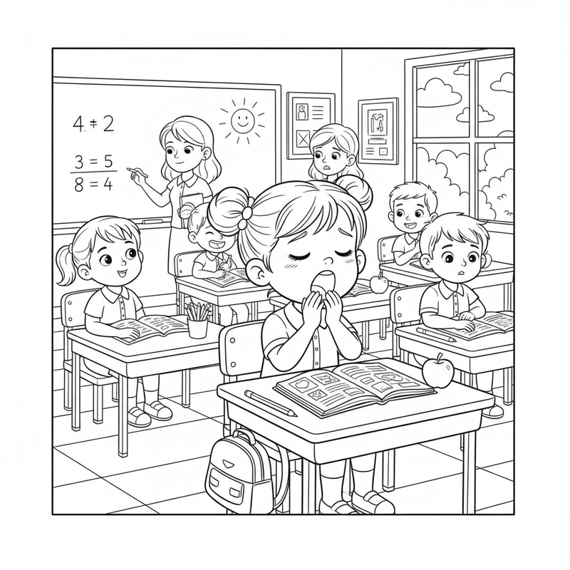 Hình tô màu bé gái đi học