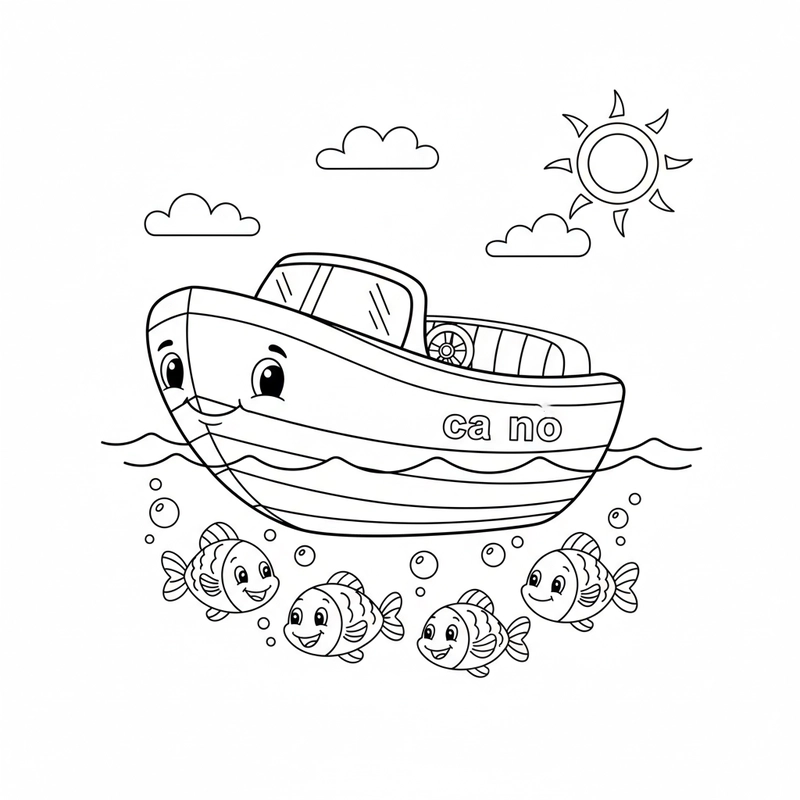 Hình tô màu ca nô biển xanh